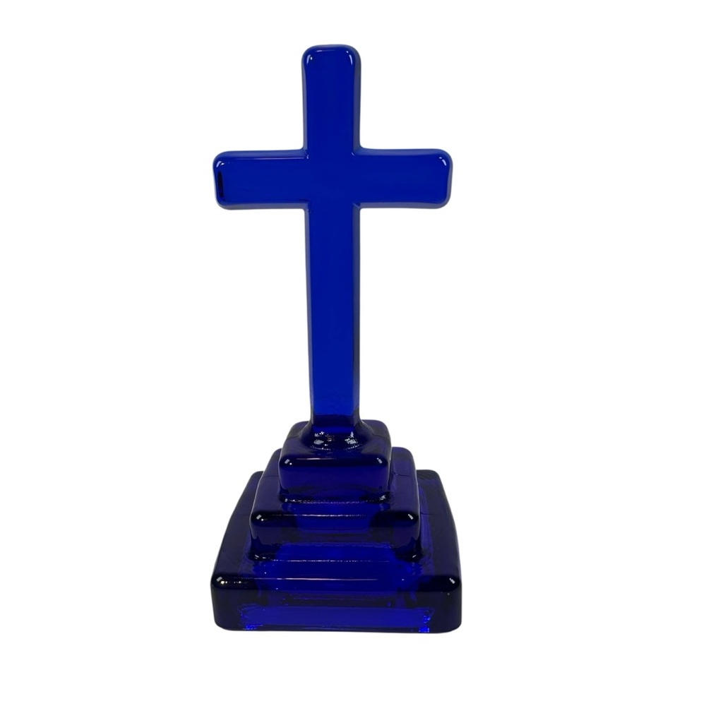 Mosser Glass Cross Cobalt Blue Easter Christian New USA